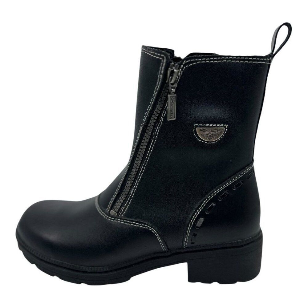 Milwaukee Motorcycle Boots Womens 11 Black Good Leather Front Zip MVB206 - Picture 12 of 16